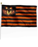 Happy Halloween Flag 3x5 ft Outdoor, Quality Polyester with Pumpkin Spooky Face and American Stri...