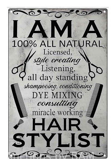 Vintage Metal Tin Sign Hair Stylist Vertical Poster