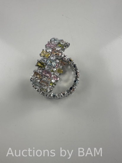 Silver Plated Multicolor Double Sided CZ Pave Crystal Chunky Round Hoop Earrings