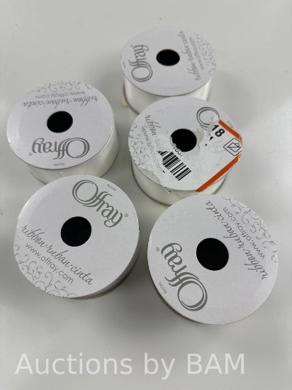 Offray Ribbon, White 1 1/2 inch Acetate Polyester Outdoor Ribbon 5 Pack