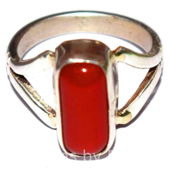 Divya Shakti 7.25-7.50 Carat Italian Red Coral Moonga Munga Gemstone Silver Ring