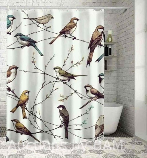 Erxjss Birds Shower Curtain, Various Type of Birds Sitting and Chirping on Wires Musical Creatures