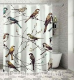 Erxjss Birds Shower Curtain, Various Type of Birds Sitting and Chirping on Wires Musical Creatures