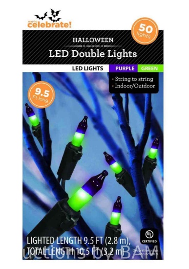 Halloween 50-Count Green & Purple LED Mini String Lights, 9.5, by Way To Celebrate