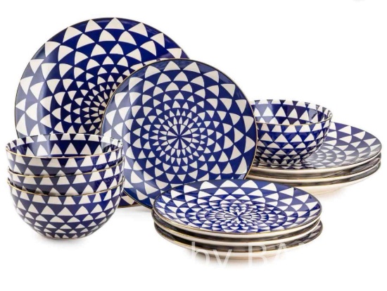 Thyme & Table Blue Medallion 12 Piece Dinnerware Set Missing Items