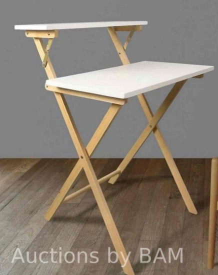 Solid Wood 2-tier Folding Laptop Working Desk