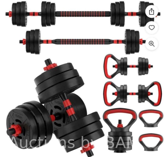 BalanceFrom 60LB 4-in-1 Portable Changeable Dumbbell, Barbell, and Kettlebell Set