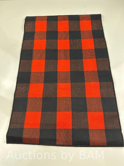 Fall Outdoor Rug Buffalo Plaid Orange and Black Washable Cotton Reversible, Halloween Door Mat