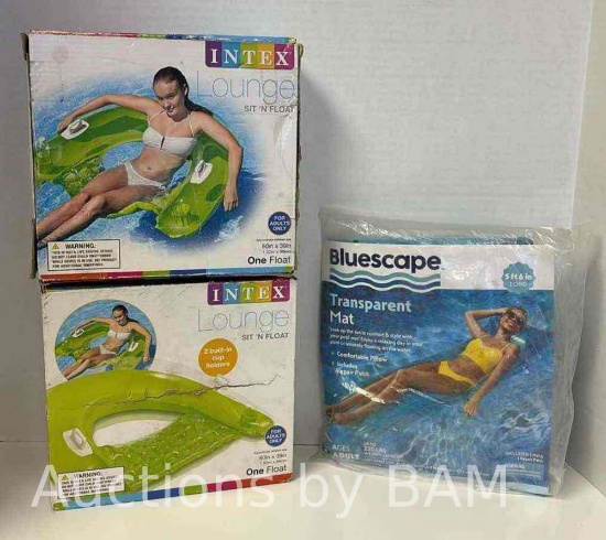 NEW INTEX LOUNGE SIT?N FLOAT & BLUESCAPE TRANSPARENT MAT POOL FLOATS $22