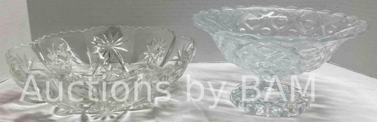 CLEAR GLASS PANELED BOWL & FOOTED BOWL 11.5? X 11.5? H3.5? & 9.75? X 9.75? H5.5?