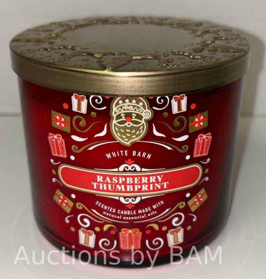NEW WHITE BARN RASPBERRY THUMBPRINT SCENTED CANDLE $27