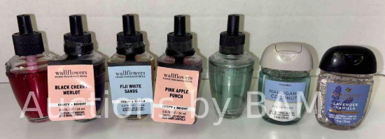NEW 7 PCS BATH & BODY WORKS WALLFLOWERS HOME FRAGRANCE REFILLS (5 SCENTS) & ANTI-BACTERIAL HAND GEL