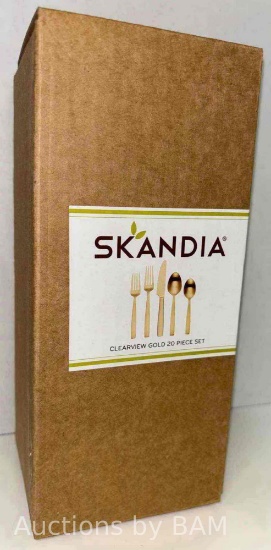 NEW SKANDIA CLEARVIEW GOLD 20 PC TITANIUM COATED FLATWARE SET SERVICE FOR FOUR $30