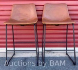 HENGLIN HOME ARMLESS INDUSTRIAL BROWN FAUX LEATHER BARSTOOLS 18? X 16? H36? (2)