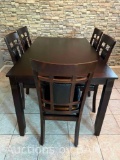 ASHLEY?S BRASSEX INC DARK BROWN FINISH DINING TABLE 60? X 36? H30? W 5 BLACK LEATHER UPHOLSTERY &