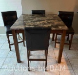 ANDOVER COUNTER HEIGHT 5-PIECE DINING SET WITH FAUX MARBLE TOP TABLE AND 4 FAUX LEATHER CHAIRS MO...