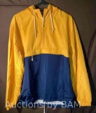 H&M DIVIDED YELLOW & BLUE HOODED ANORAK JACKET MENS SIZE M $35