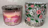 NEW BATH & BODY WORKS TWISTED PEPPERMINT SCENTED CANDLE & LARGE 3 WICK FLORAL TOSS METAL CANDLE