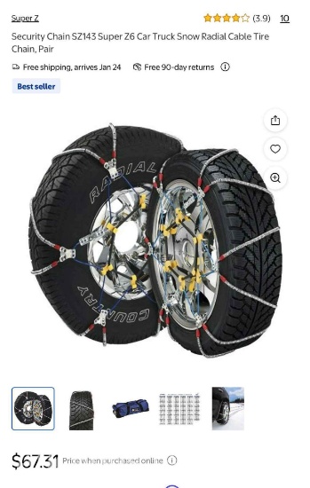 Security Chain SZ143 Super Z6 Car Truck Snow Radial Cable Tire Chain, Pair