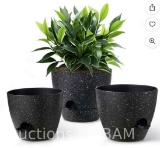 Gardrium 12/10/9 Inch Plant Flower Pot Round Speckled Black Plastic Self Watering for Indoor/Outd...