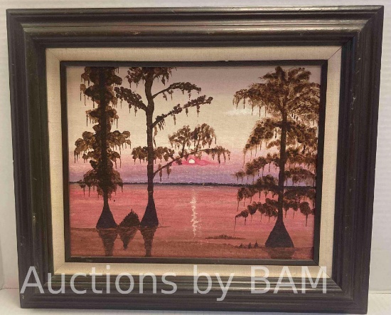 LAKE SUNSET SCENERY PAINTING FRAMED WALL ART 19INCH X 16INCH