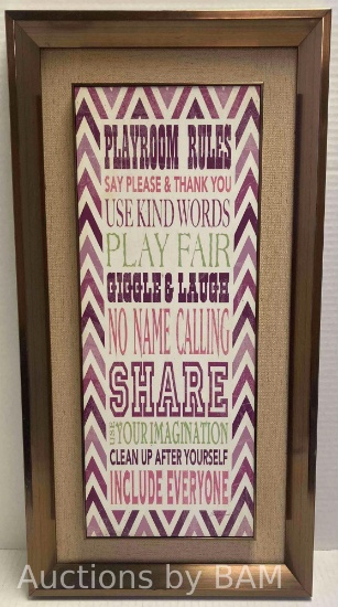 PLAYROOM RULES FRAMED WALL DECOR 13INCH X 25INCH