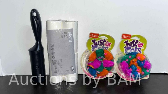 NEW 2 HARTZ JUST FOR CATS KITTY FRENZY CAT TOYS 12 PACK AND IKEA LINT ROLLER KIT W 4 PACK REFILLS