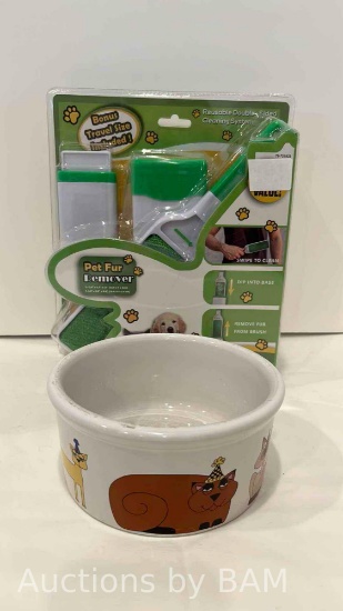PET FUR REMOVER KIT AND CERAMIC CAT BOWL