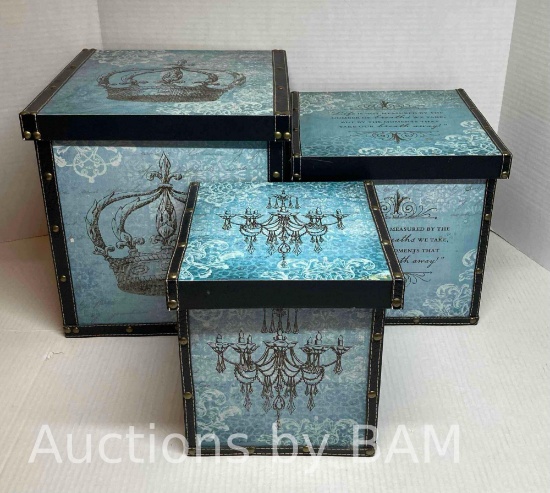 FLEUR DE LIS CROWN DECORATIVE STORAGE BOXES 3 PACK SET MSRP $75.00
