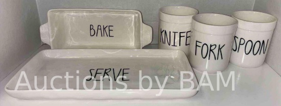 5PC RAE DUNN KITCHEN DECOR & SERVING SET