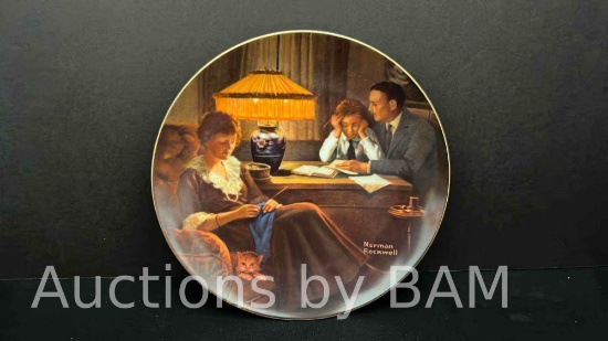 EDWIN M KNOWLES CHINA CO. NORMAN ROCKWELL PLATE FATHER?S HELP W COA 8.5INCH