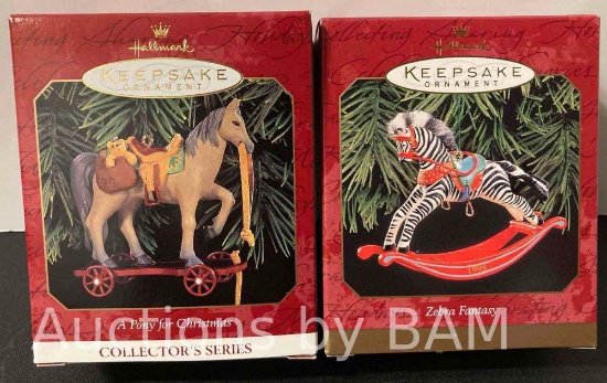 NEW HALLMARK KEEPSAKE PONY FOR CHRISTMAS AND ZEBRA FANTASY COLLECTORS SERIES ORNAMENTS