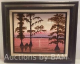 LAKE SUNSET SCENERY PAINTING FRAMED WALL ART 19INCH X 16INCH