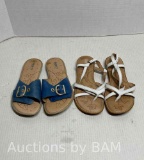 2 PAIR BORN WOMEN?S SANDALS WHITE & BLUE SIZE 9M