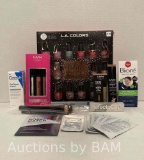 VARIETY OF BEAUTY PRODUCTS NAIL POLISH. SKIN CARE. EYEBROW MAKEUP AND BRUSHES