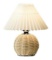 Pleated Skirt Table Lamp, Modern Nightstand Lamp with Beige Shade Rattan Metal Base