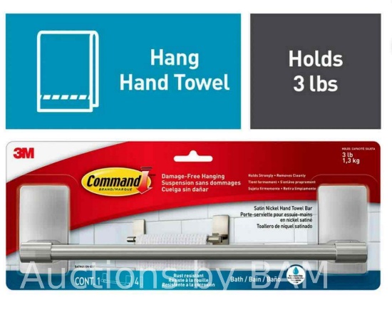 Command Satin Nickel Hand Towel Bar, 1 Towel Bar, Holds 3 lbs, 4 Strips, Bathroom Organization