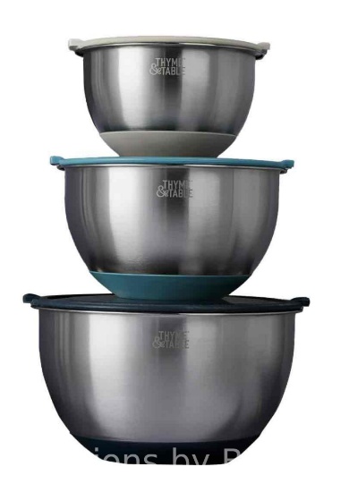 Thyme & Table 6-Piece Nesting Mixing Bowl Set with Easy Grip Transparent Lids