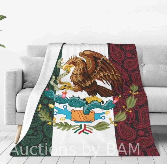 Mexico Flag Throw Blankets for Couch & Bed, 80x60 Fleece Blanket Flannel Blanket Super Soft & Warm