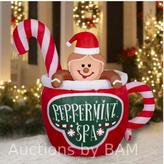Christmas Airblown Inflatables Yard Decoration Gingerbread Spa Mug, 5 ft