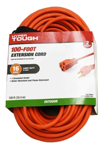 Hyper Tough 16AWGX3C 100ft Indoor and Outdoor Light Duty Orange Vinyl Extension Cord
