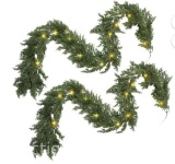TETOU Christmas Cedar Garland, Pre-lit Faux Cypress Garland, Realistic Artificial Greenery Pine