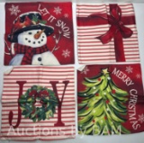 Smile Snowman Love Christmas Tree Throw Pillow Cover 4 Set 18 x 18 Inch Striped