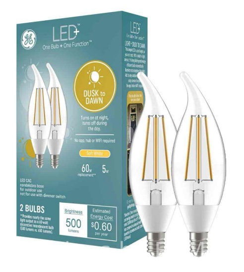 GE LED+ Dusk to Dawn LED Light Bulbs, 60 Watt, Soft White, Candle Bulbs