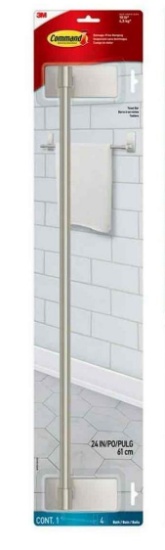 Command Bath Satin Nickel Towel Bar, 4 Large Strips