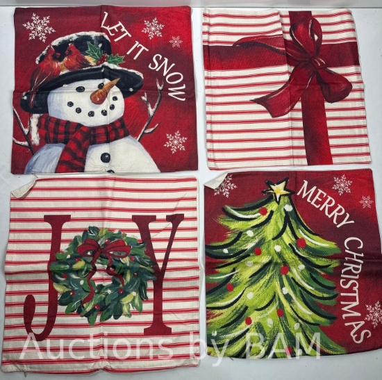 Smile Snowman Love Christmas Tree Throw Pillow Cover 4 Set 18 x 18 Inch Striped