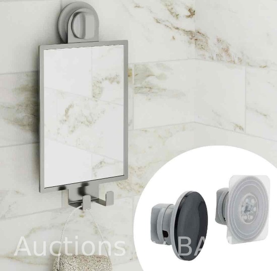 Better Homes & Gardens Adhesive or Suction Fogless Shower Mirror for Shaving and More, Satin Nickel