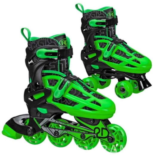 Roller Derby Boys 2-in-1 Roller/Inline Skates Black/Green, Size 12-2