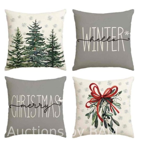 Smile Merry Christmas Tree Hello Winter Throw Pillow Covers, 20 x 20 Inch Mistletoe Pine Spruce