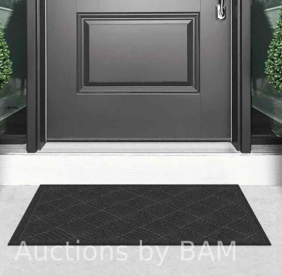 Mainstays Textures Crosshatch Polyester and Rubber Backed Doormat, 2 x 3, Onyx